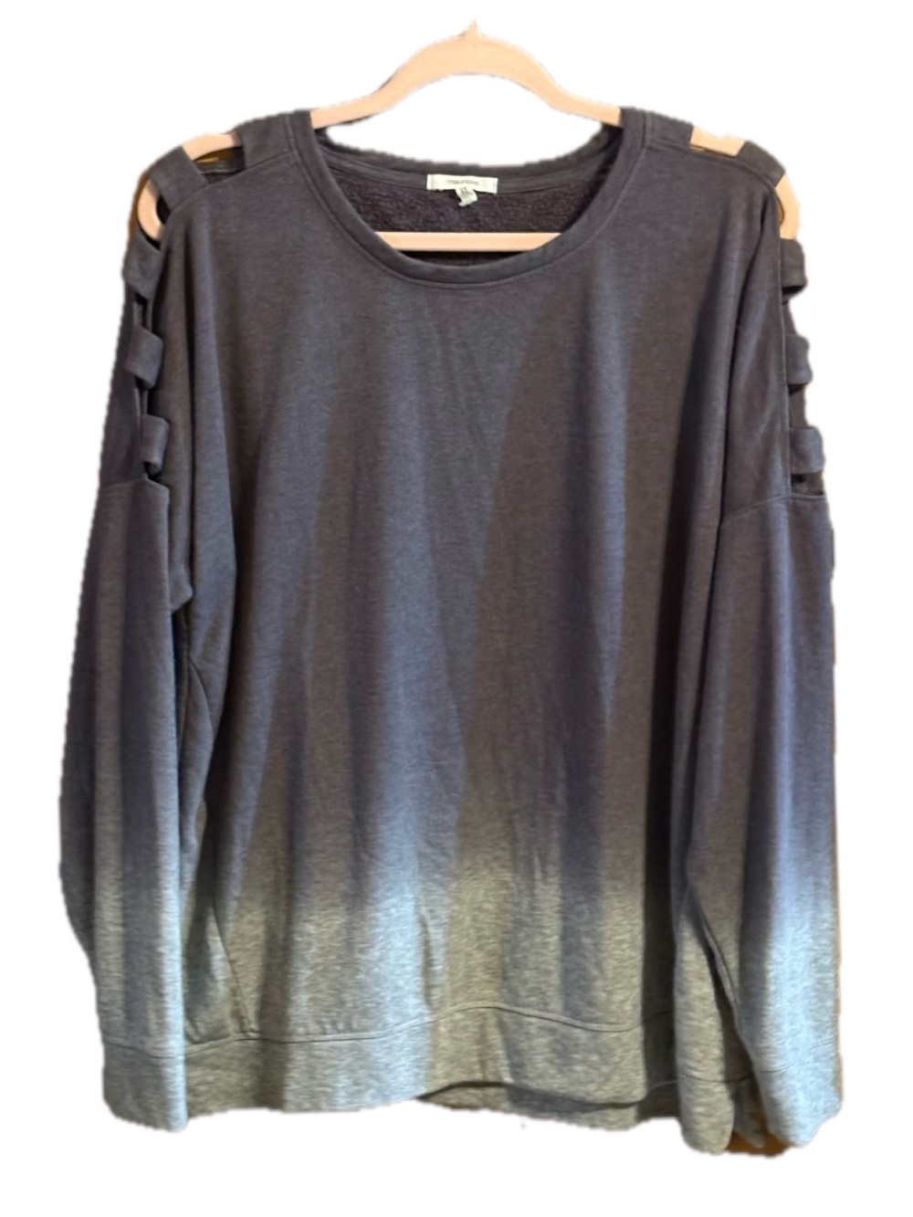 Maurices Gray Ombre Long Sleeve Top Strappy Ladder Cutout Shoulder Pullover XXL